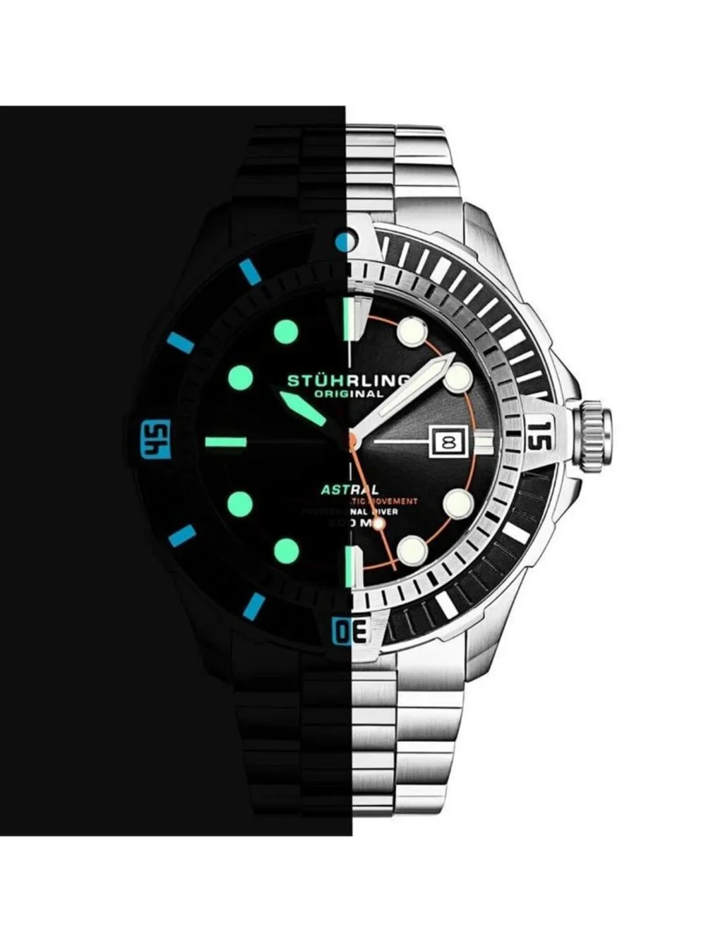 NWT Stuhrling Original Aquadiver Automatic Black Dial Men's Watch